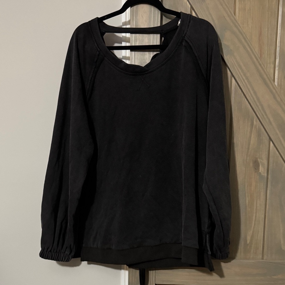 Back Cross Strap Detail Balloon Sleeve Sweatshirt in Black